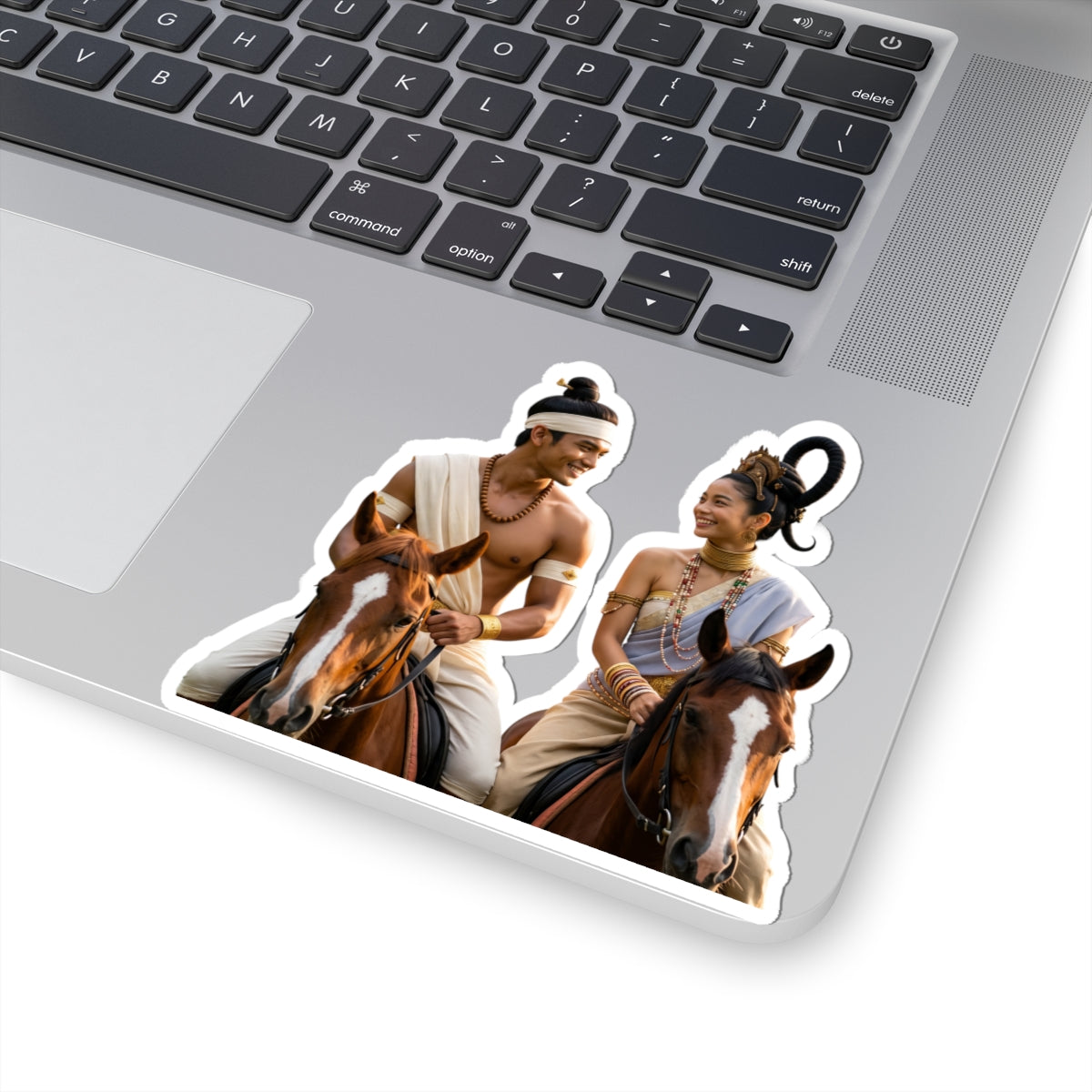 Historical Romance Couple Kiss-Cut Sticker — Thai Warrior & Princess on Horses