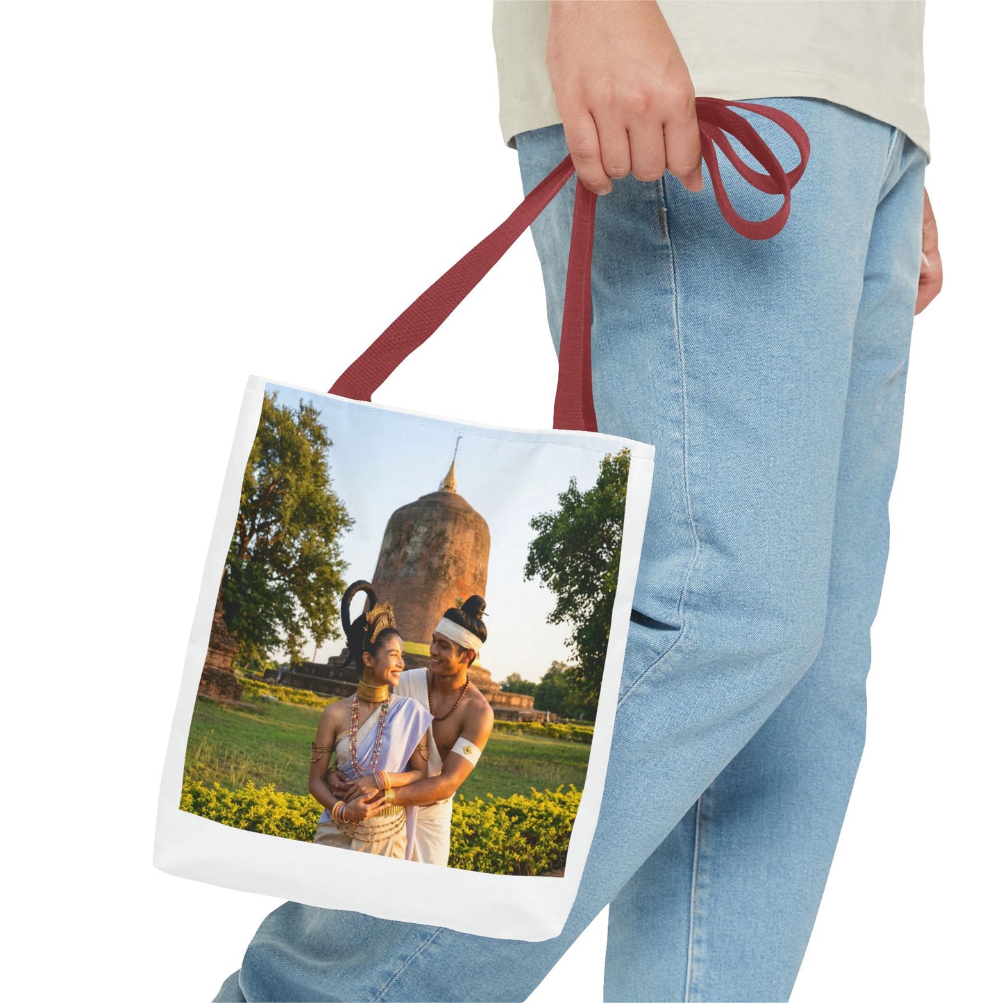 Scenic Couple Illustration Tote Bag — Romantic Travel Landscape AOP
