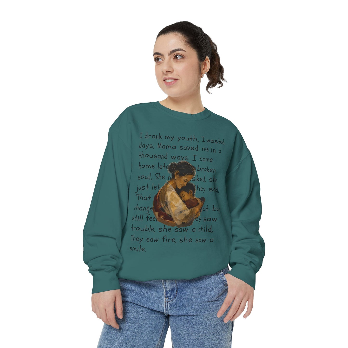 Sweatshirt — Mama Saved Me Graphic Sweatshirt with Mother & Child Lyrics