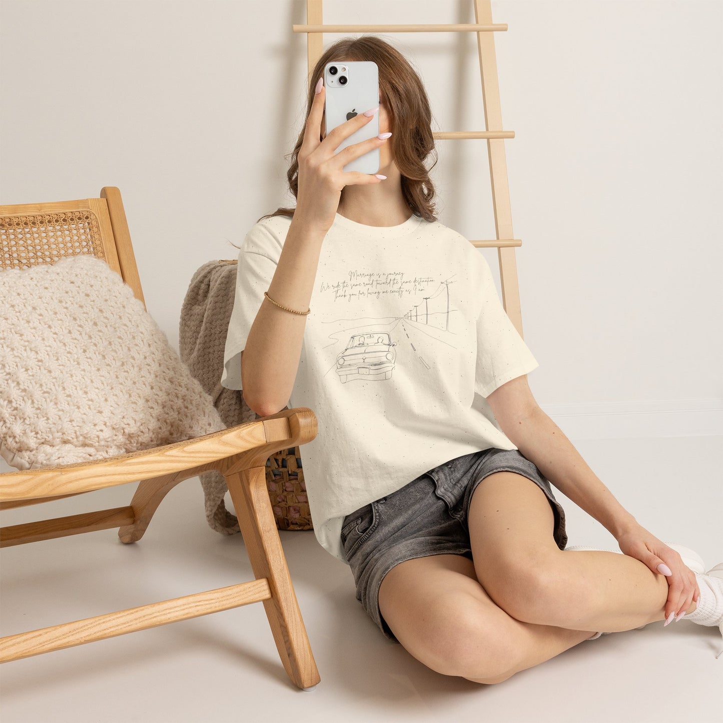 Vintage Road Sketch Tee — Minimal Car Illustration with Handwritten Quote