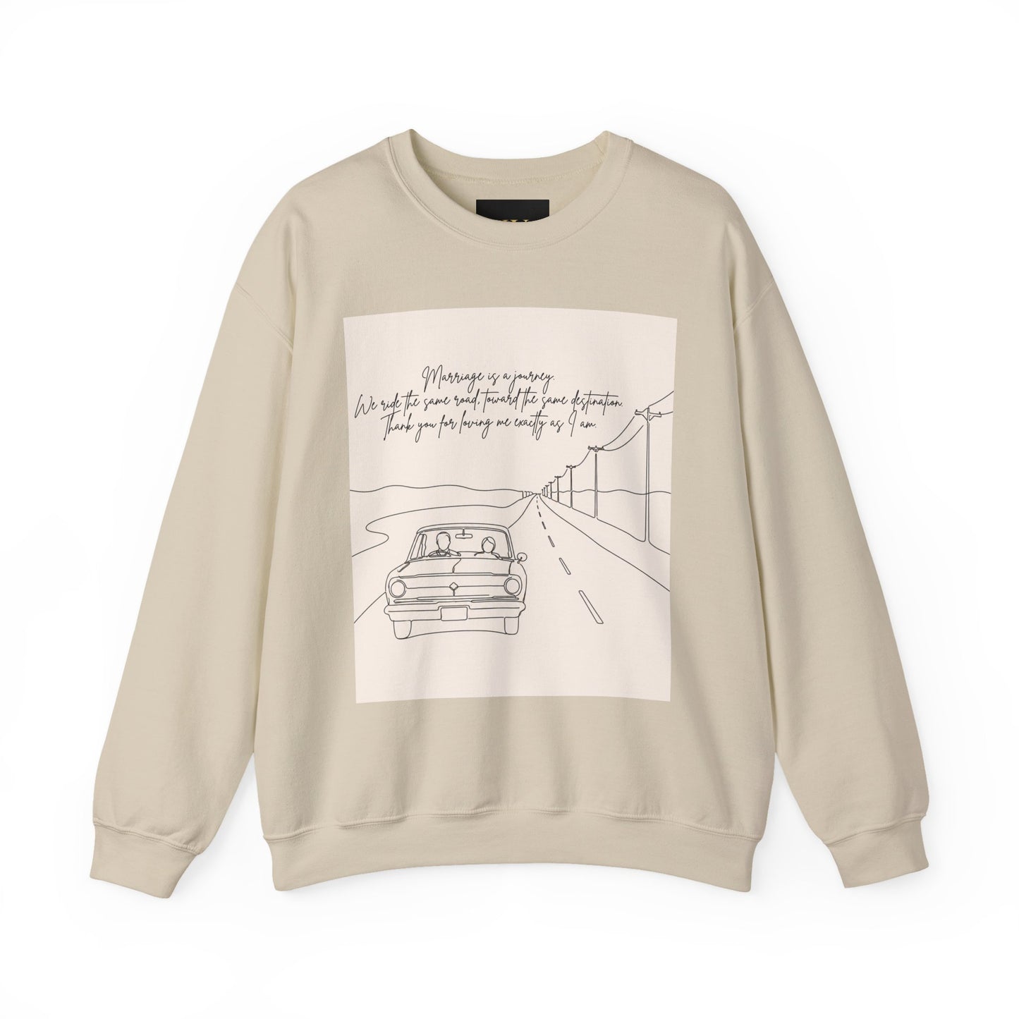 Graphic Sweatshirt — Minimal Line Art Road Trip Design with Inspirational Script