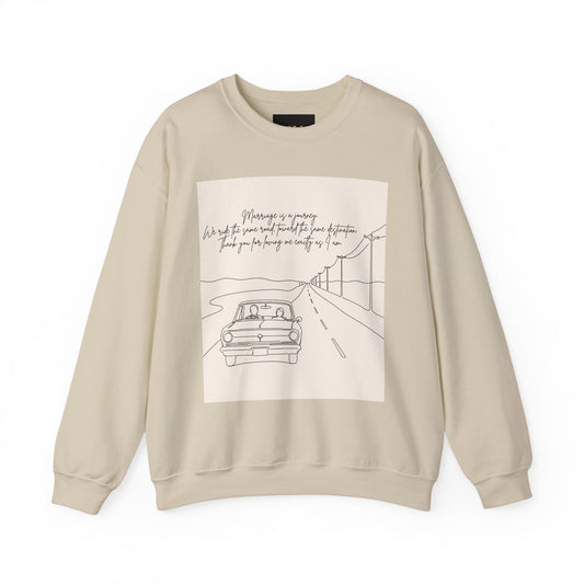 Graphic Sweatshirt — Minimal Line Art Road Trip Design with Inspirational Script