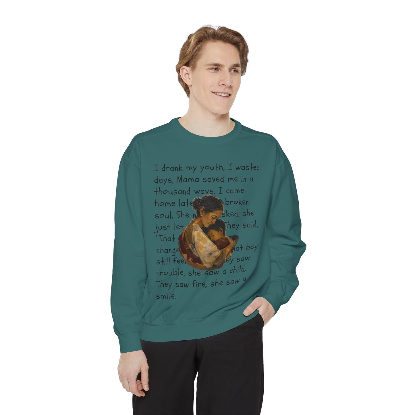 Sweatshirt — Mama Saved Me Graphic Sweatshirt with Mother & Child Lyrics