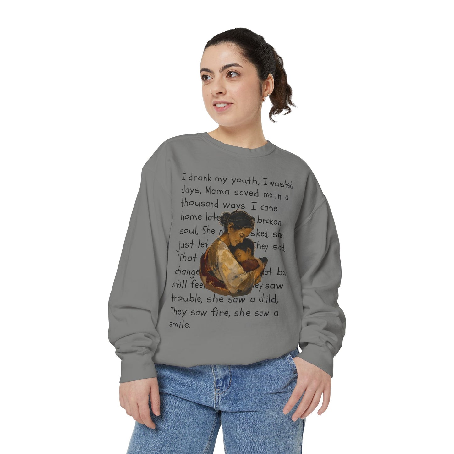 Sweatshirt — Mama Saved Me Graphic Sweatshirt with Mother & Child Lyrics