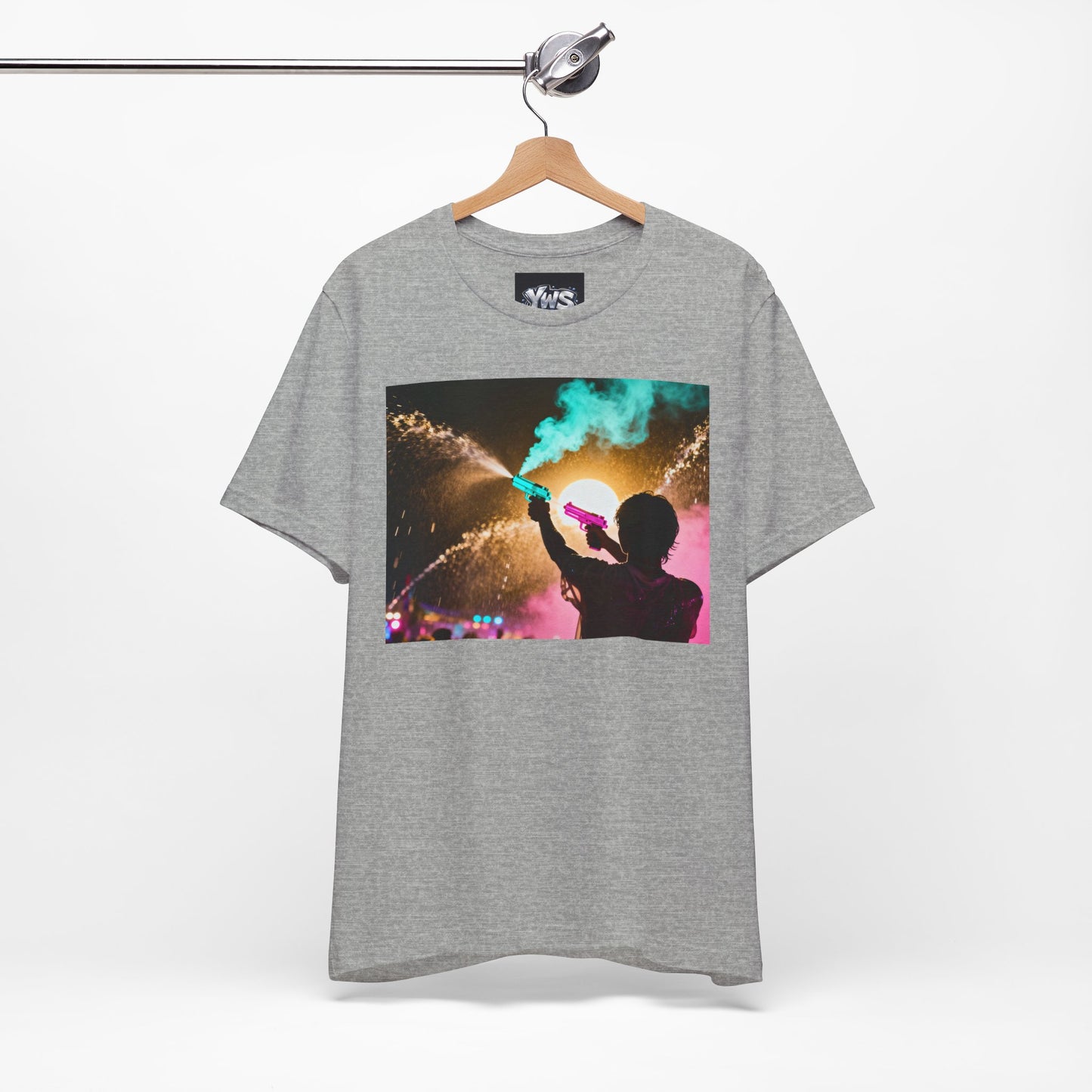 Concert Silhouette Tee — Colorful Smoke Festival Photo T‑Shirt