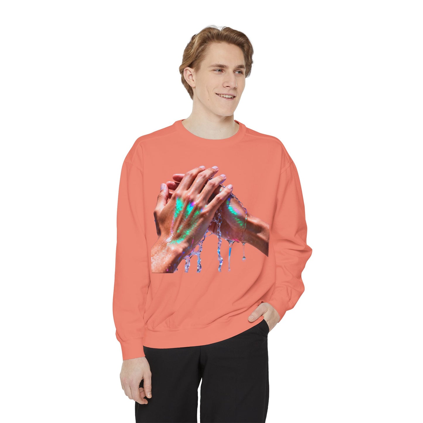 Hands Washing Art Sweatshirt — Colorful Dripping Paint Graphic Crewneck