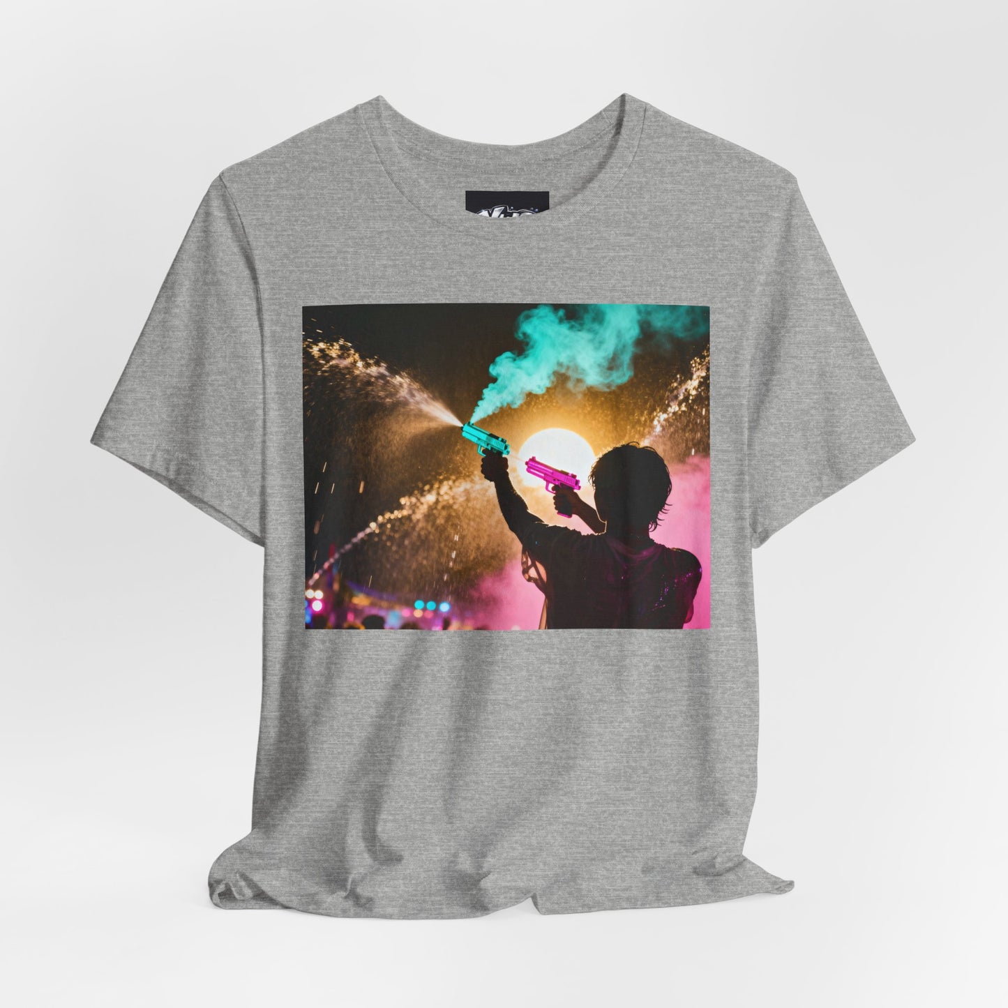 Concert Silhouette Tee — Colorful Smoke Festival Photo T‑Shirt