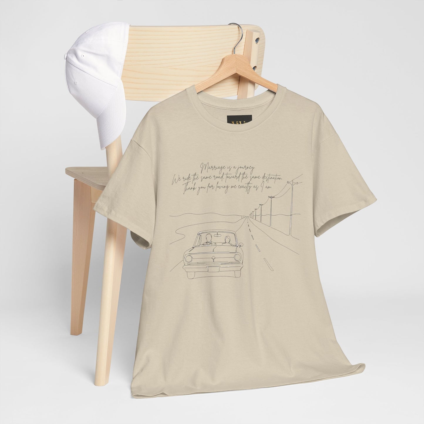 Vintage Road Sketch Tee — Minimal Car Illustration with Handwritten Quote