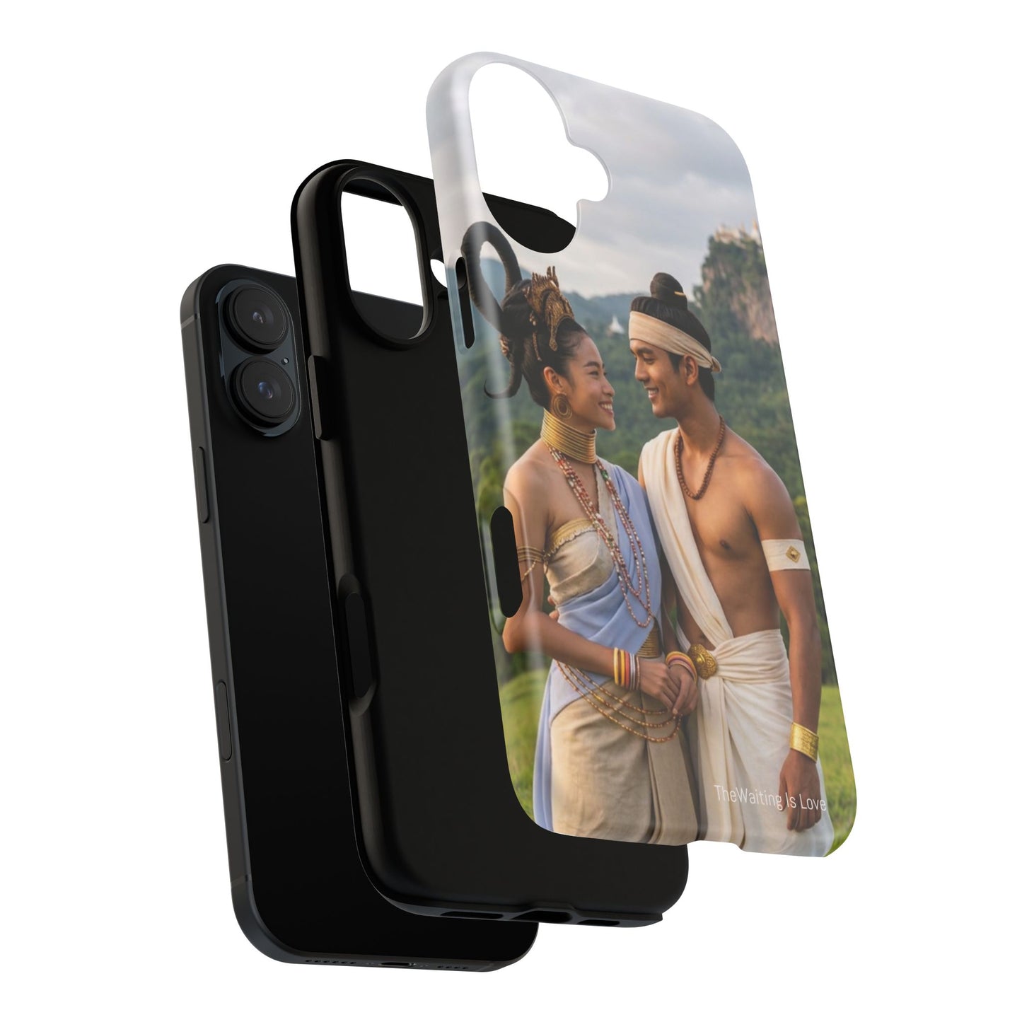 Phone Case — Romantic Couple Photo Print, Tropical Temple Landscape Protective Cover