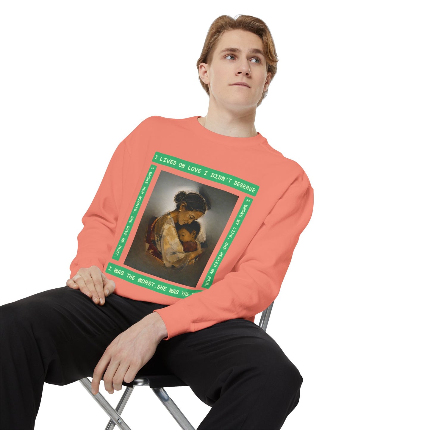 Mother & Child Sweatshirt — Vintage Art Crewneck with "I Lived, I Loved" Quote
