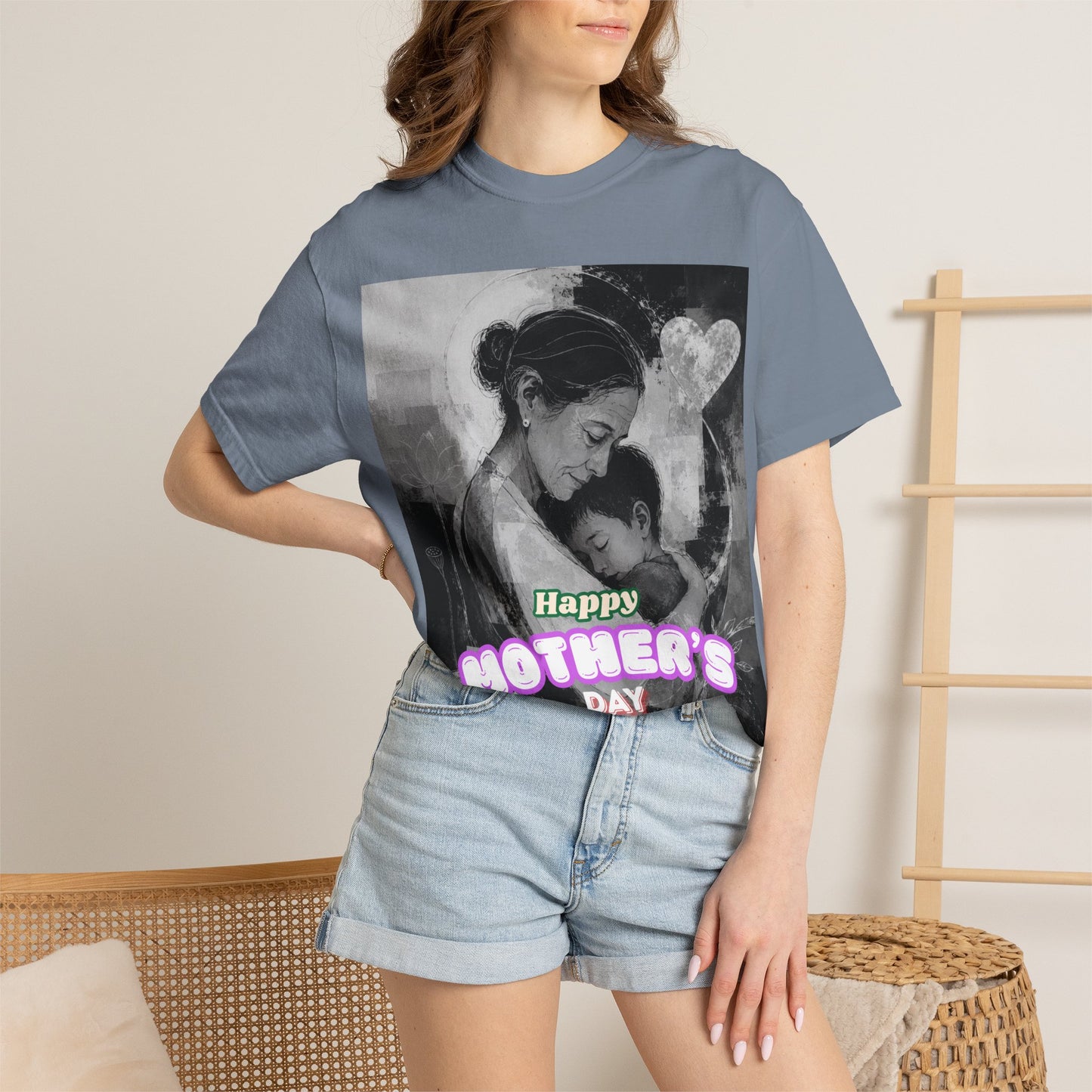 Mother's Day T-Shirt - Vintage Mother & Baby Portrait with "Happy Mother's Day"