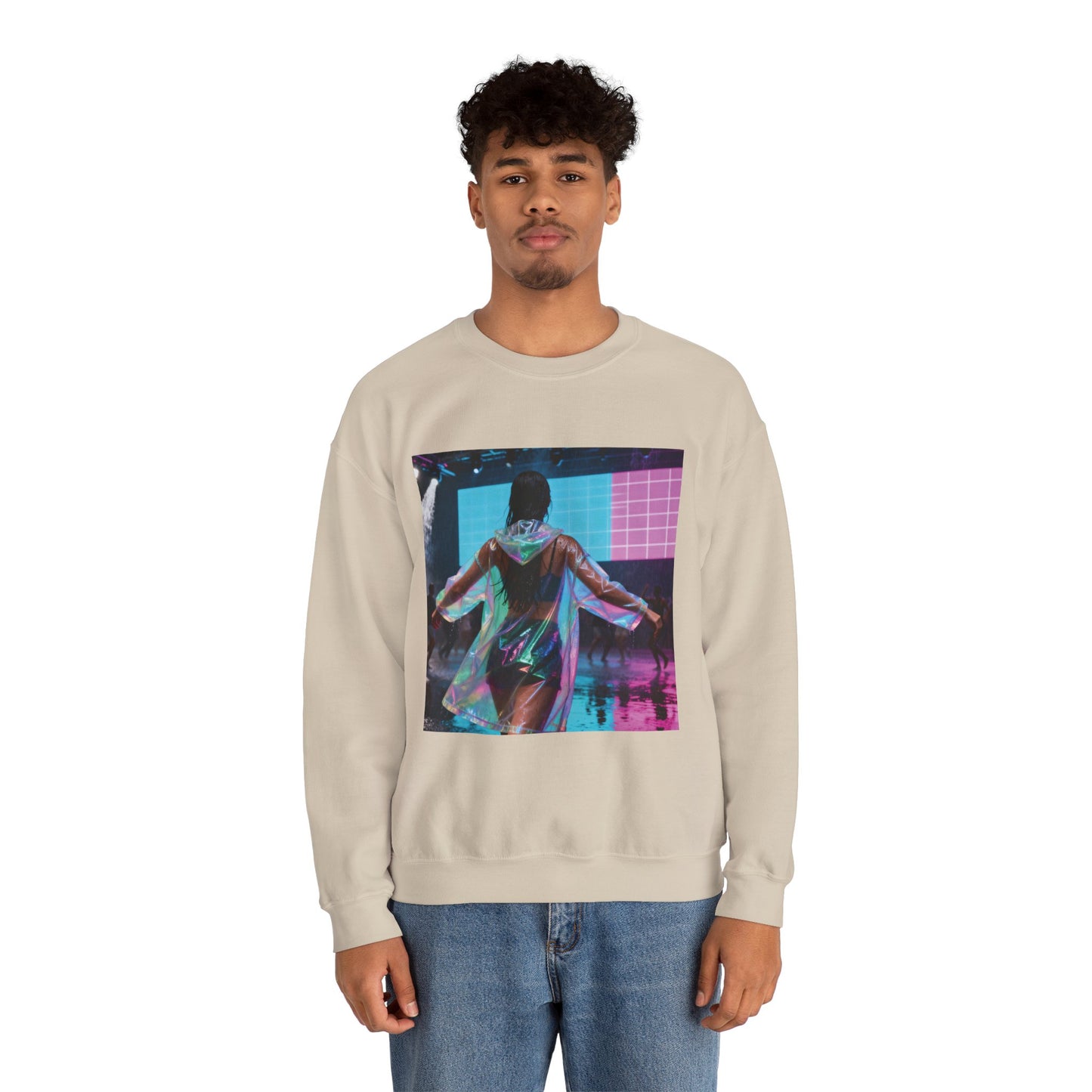 Retro Neon Concert Sweatshirt — Glitchy Music Festival Crewneck
