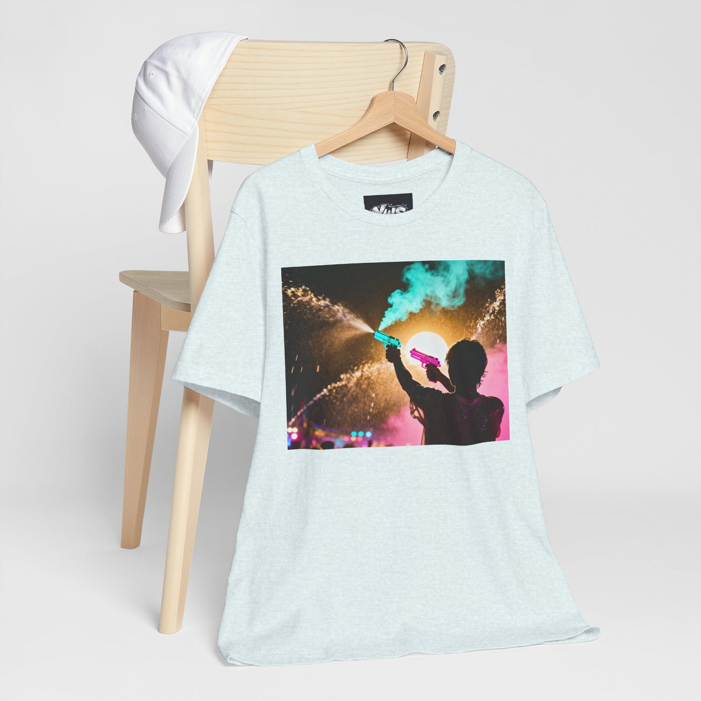 Concert Silhouette Tee — Colorful Smoke Festival Photo T‑Shirt