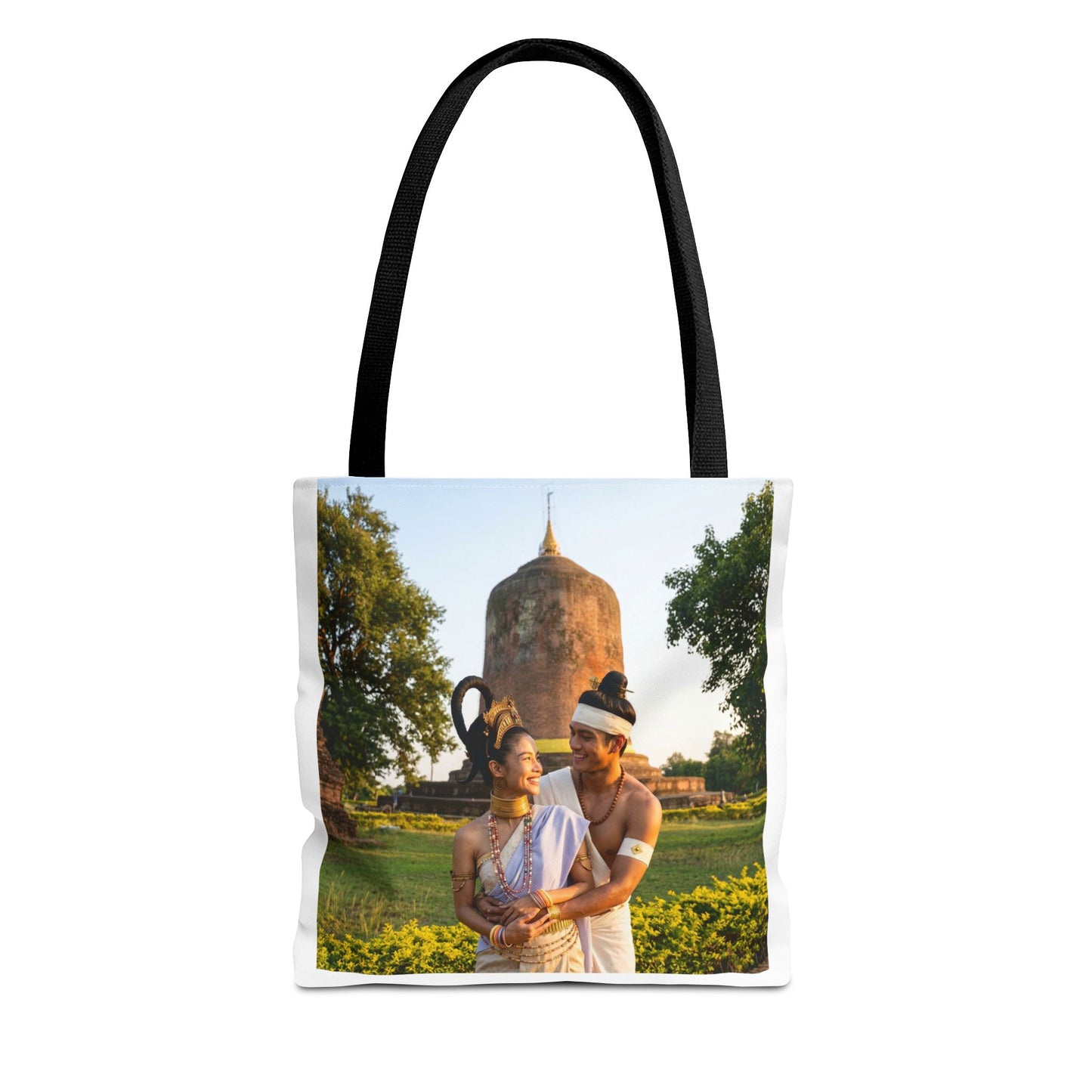 Scenic Couple Illustration Tote Bag — Romantic Travel Landscape AOP