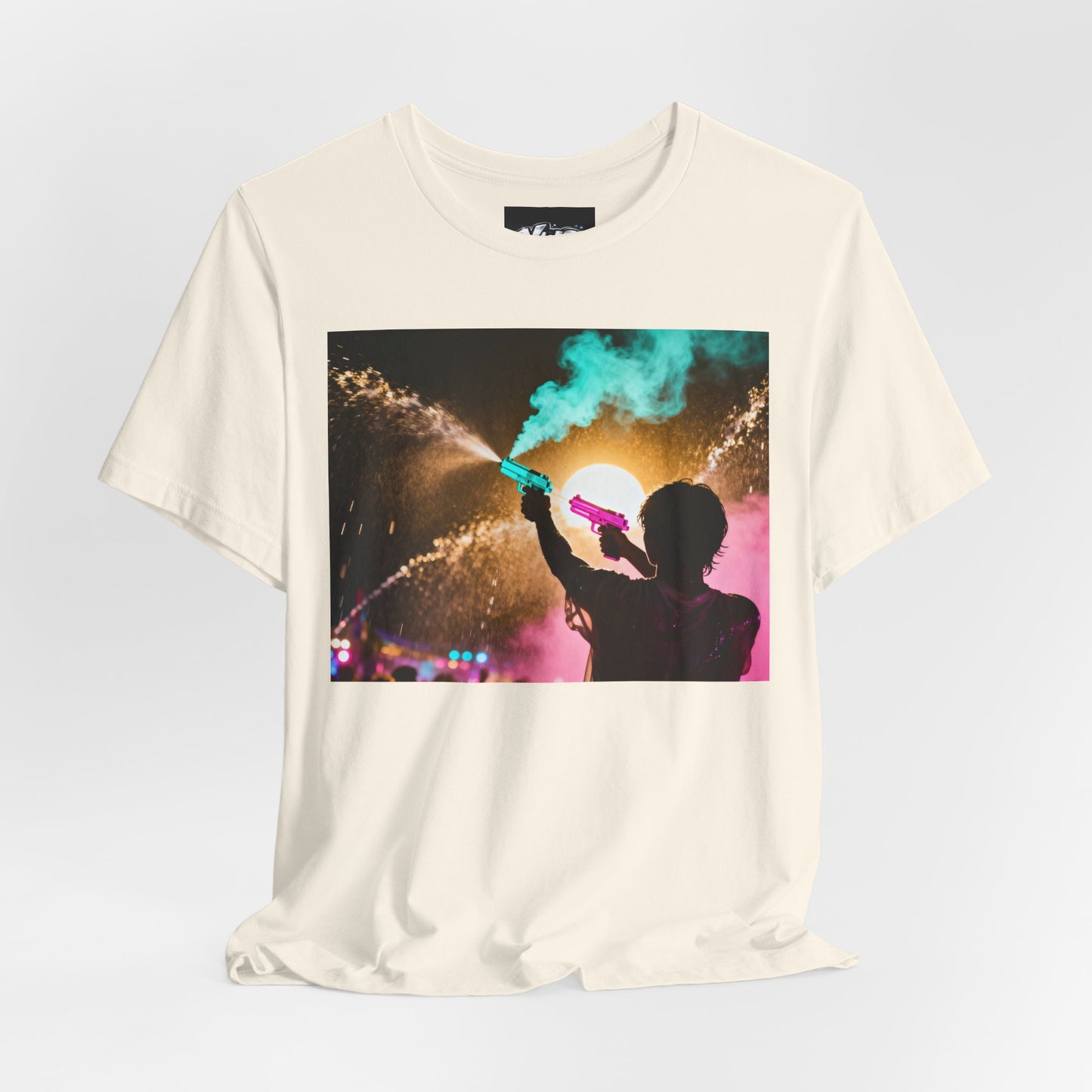 Concert Silhouette Tee — Colorful Smoke Festival Photo T‑Shirt