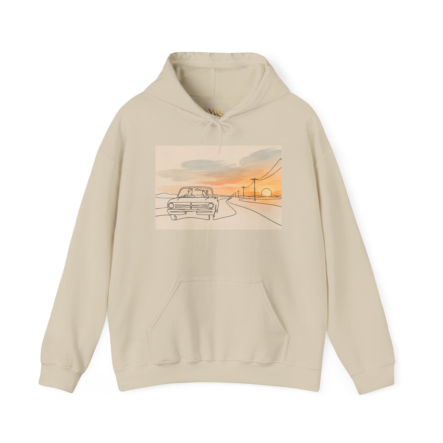 Sunset Drive Hoodie – Retro Car Road Trip Graphic Sweatshirt