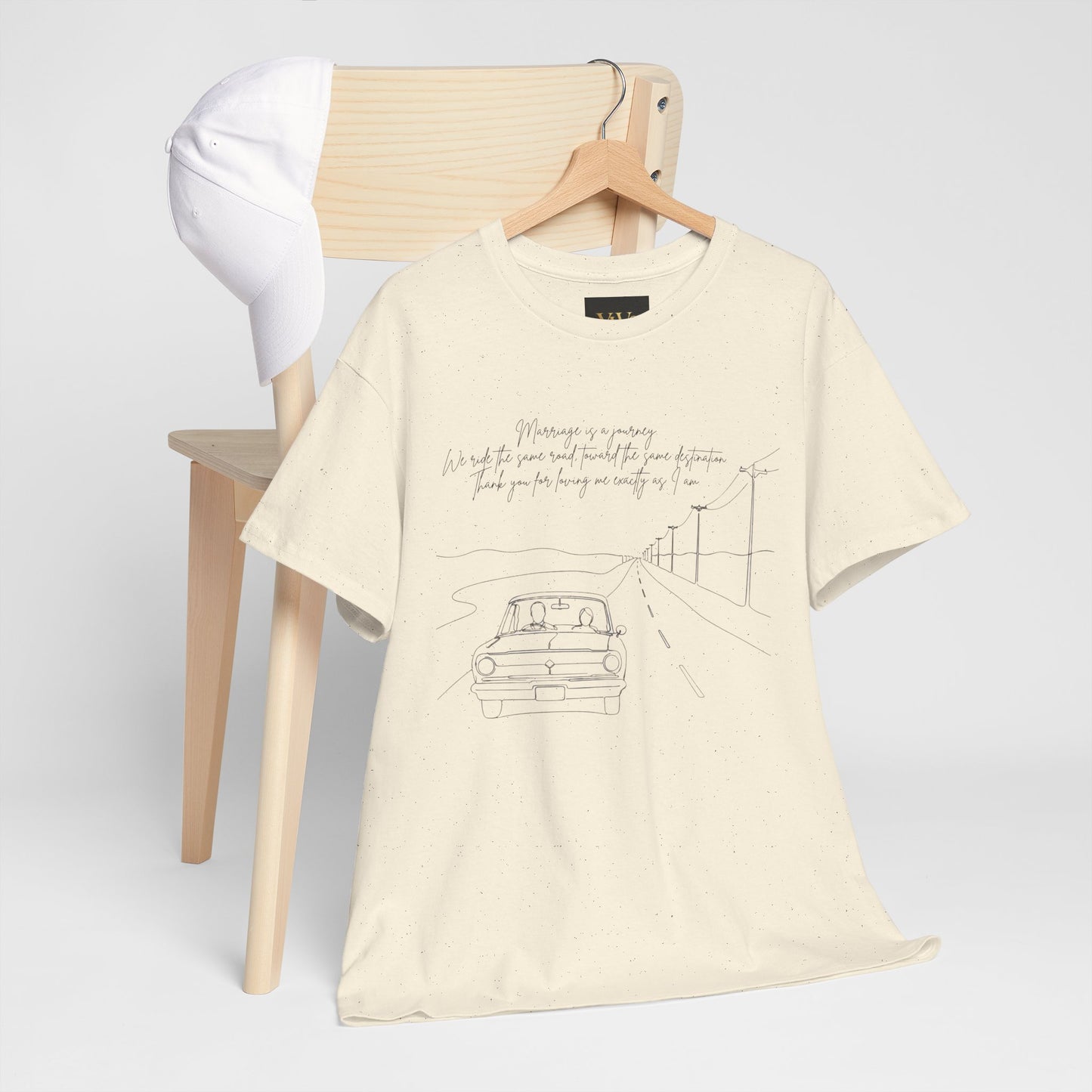 Vintage Road Sketch Tee — Minimal Car Illustration with Handwritten Quote