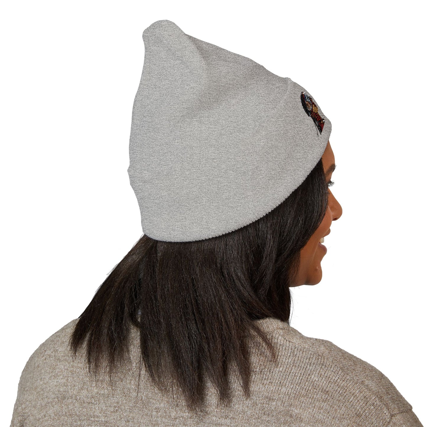 Embroidered Portrait Cuffed Beanie – Minimal Artist Face Knit Hat