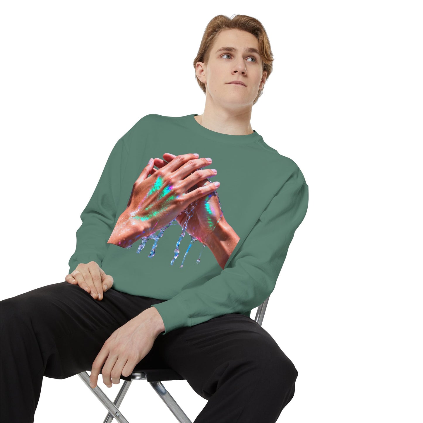 Hands Washing Art Sweatshirt — Colorful Dripping Paint Graphic Crewneck