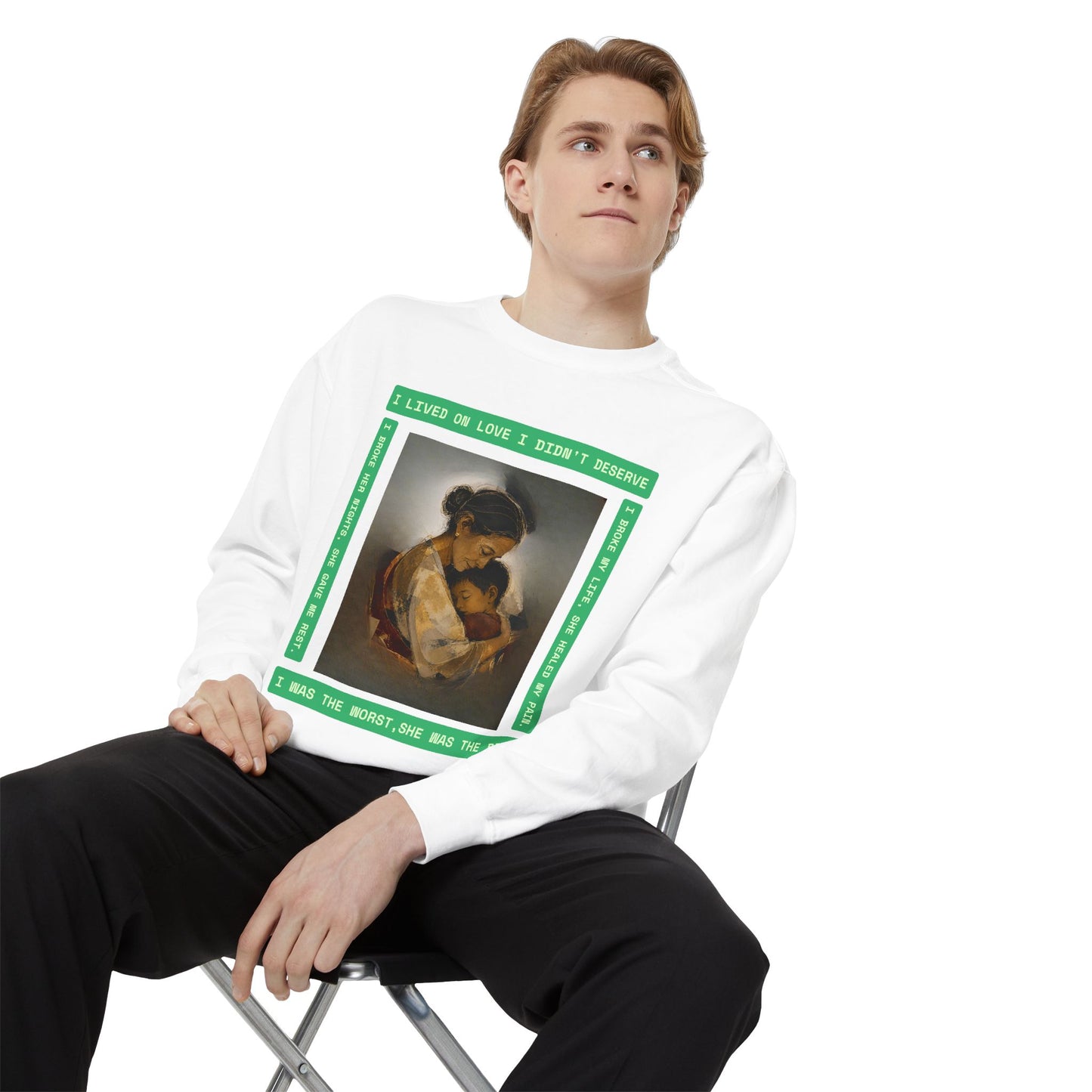 Mother & Child Sweatshirt — Vintage Art Crewneck with "I Lived, I Loved" Quote