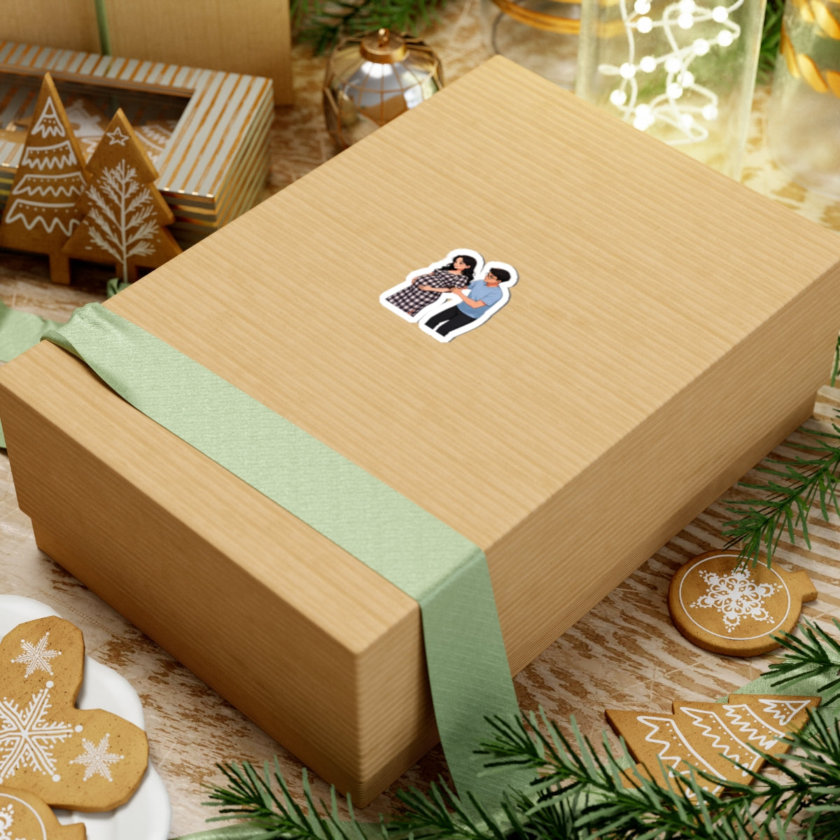 Pregnant Couple Kiss-Cut Sticker — Expecting Parents Laptop Decal