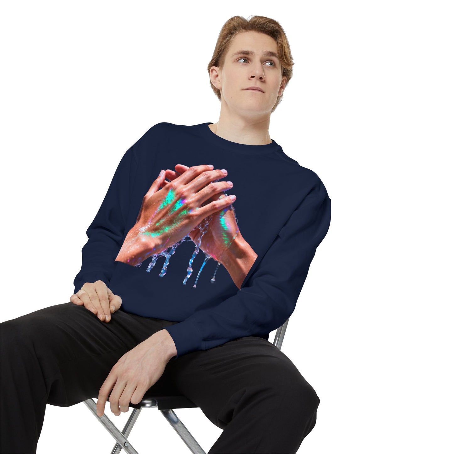 Hands Washing Art Sweatshirt — Colorful Dripping Paint Graphic Crewneck