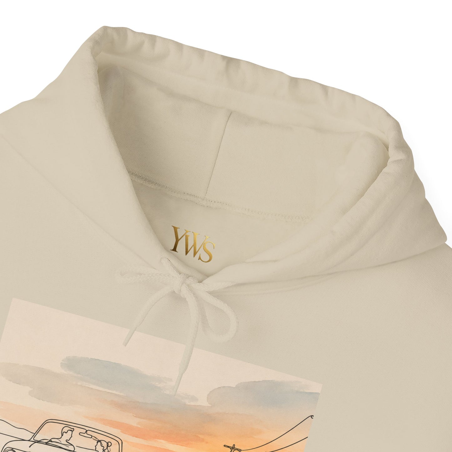 Sunset Drive Hoodie – Retro Car Road Trip Graphic Sweatshirt