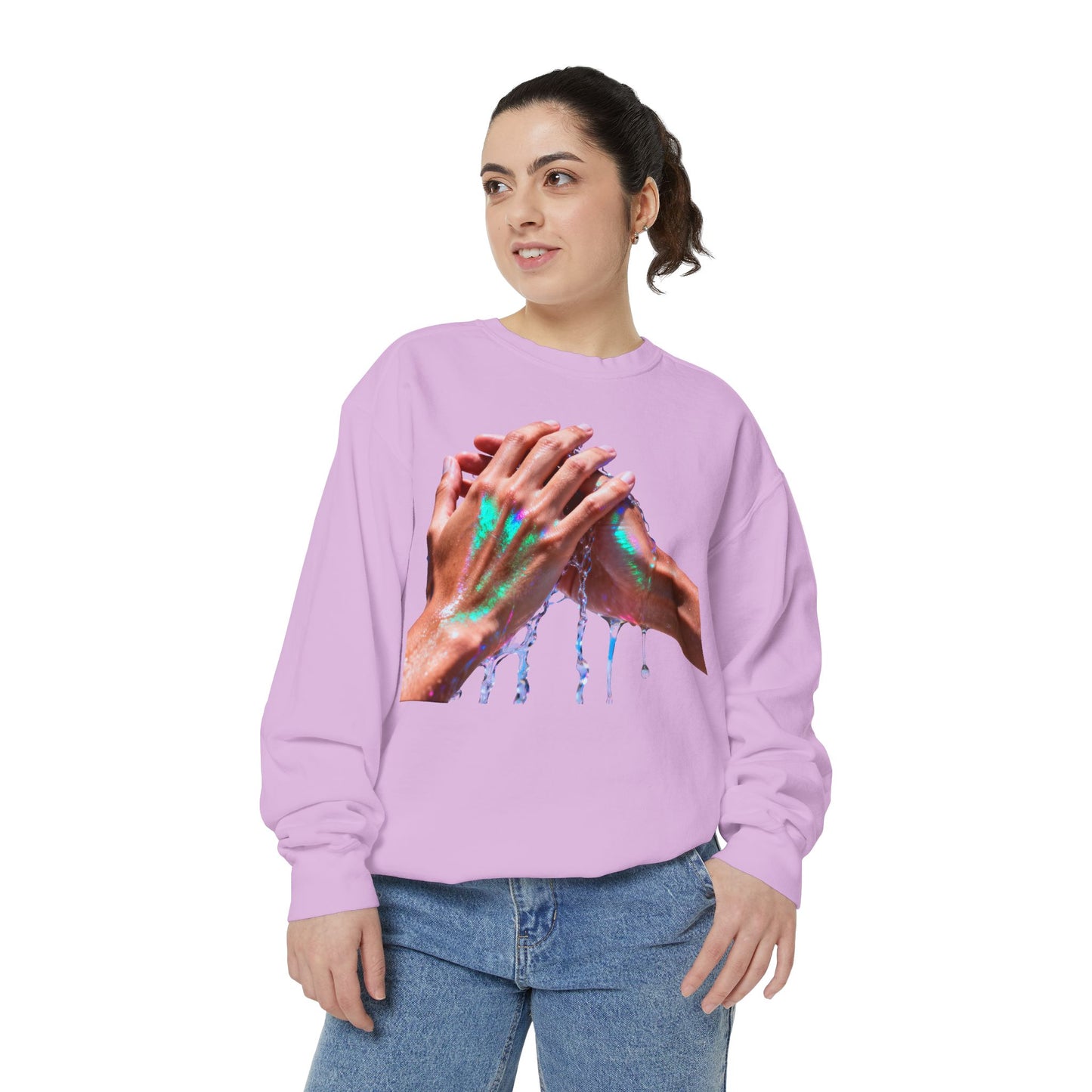 Hands Washing Art Sweatshirt — Colorful Dripping Paint Graphic Crewneck