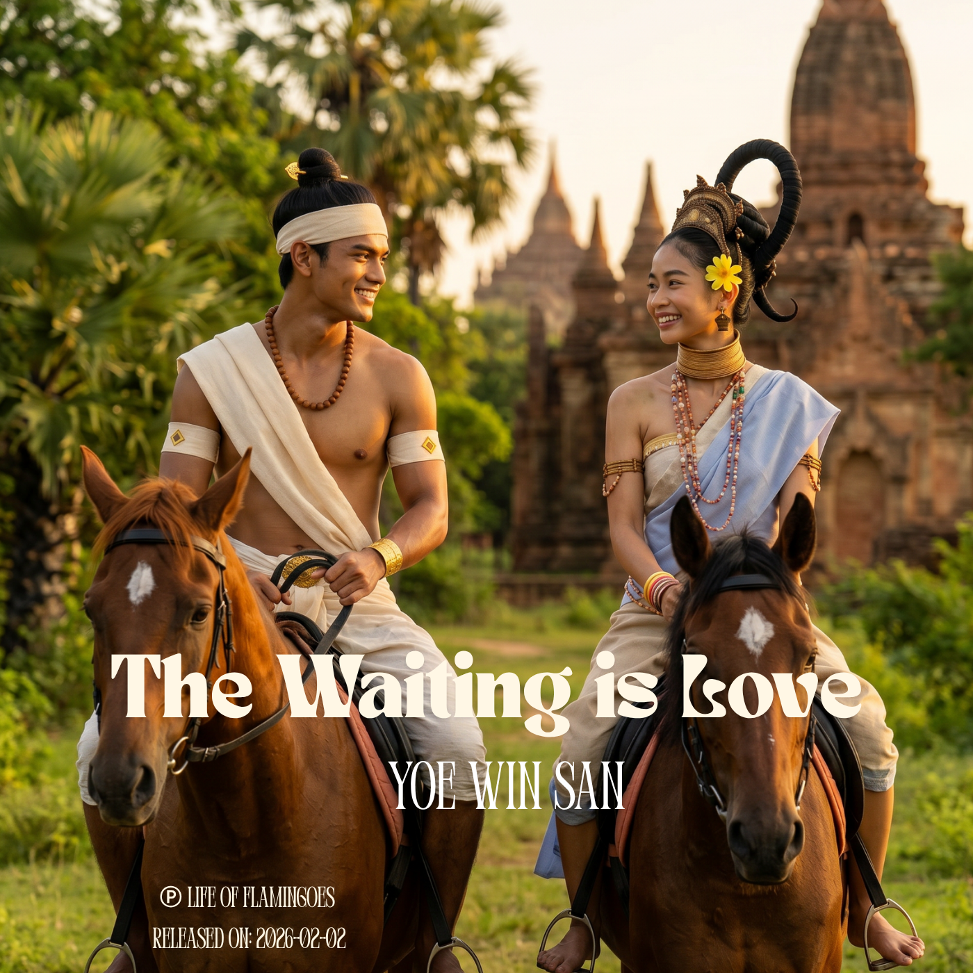 Load video: The official music video for “The Waiting Is Love" by Yoe Win SanSong: The Waiting Is Love – Yoe Win SanAlbum: Life of FlamingoesDirected  Produced by: Yoe Win SanStarring: Justin, Shwe (AI Character)Costume: Pyu Era (Pre-Bagan Dynasty, circa 9th century)Visual Settings:Baw Baw Gyi Stupa (Pyi)Mount Popa (Kyauk Padaung)Bagan (Nyaung Oo)Music  Vocals: AI-generated► Music context:Across the world, there are thousands of lovers and couples I have witnessed (and perhaps millions more I have not) being separated for many different reasons. Some are forced apart by conflict or circumstances beyond their control. Others choose to separate for safety, for their future, or for the well-being of one another. In long-distance relationships, the absence of physical closeness becomes one of the deepest struggles. It is not only about missing a person, but missing the language of the body which is the quiet way love is expressed without words. The desire to touch, to hold, to feel warmth again becomes overwhelming over time. In this song, that longing is portrayed through the idea that when two lovers finally meet, there is no need to rush or speak too soon by the lyric “I won’t rush a thing, I let my body speak all the words we’ve been saving.” Their bodies become the voice of everything they endured in silence.This song is a quiet consolation for those who remain apart, and a reminder that even when distance takes away presence, it cannot erase the language of love that waits to be spoken again.► Video Concept:The visual setting is inspired by the Pyu Era around the 9th century, before the rise of the Bagan Dynasty, during a time when the collapse of Pyu city-states created instability and danger, leaving communities without safety. Within this uncertain world, a young man risks his life to rescue the woman he loves from violent raiders, guiding her through landscapes inspired by Bagan and Mount Popa as they attempt to escape.During their escape, he is struck by an arrow from behind and killed. His death is sudden and unnatural, coming before his time, just as he is about to secure her safety. Even in his final moments, he endures long enough to ensure she survives, sacrificing his life for hers.For the girl, the pain is not only in losing him, but in how he died. Within her belief, such a violent and untimely death is not a good sign. She fears that his soul may not find peace, that he may continue to suffer, even in the next life—haunted, restless, or trapped in unseen struggles.In the final scenes, she returns each day to Baw Baw Gyi Stupa, holding onto her faith in his reincarnation. She prays not only to find him again, but also in quiet hope that wherever he is reborn, he is finally free from the pain and unrest of the way he left this world.